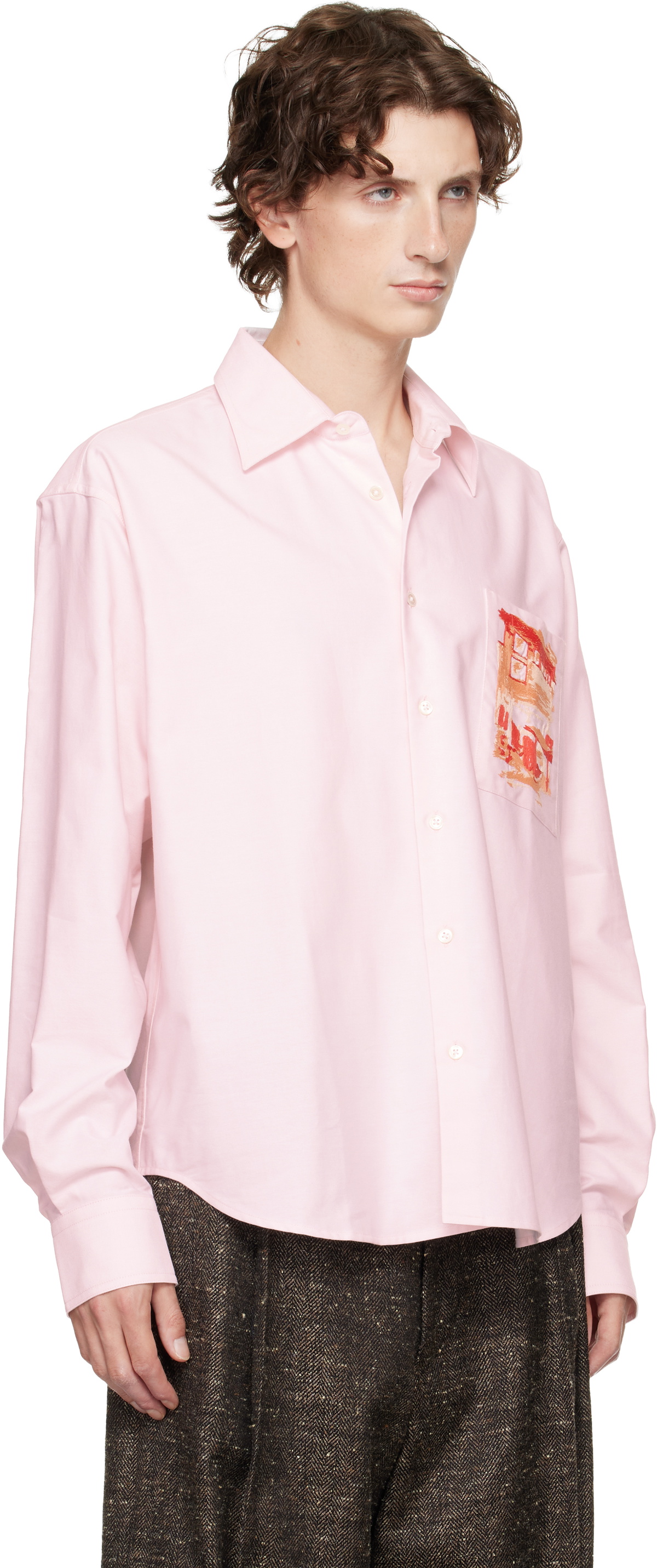 JW Anderson Pink Café Scene Embroidery Shirt