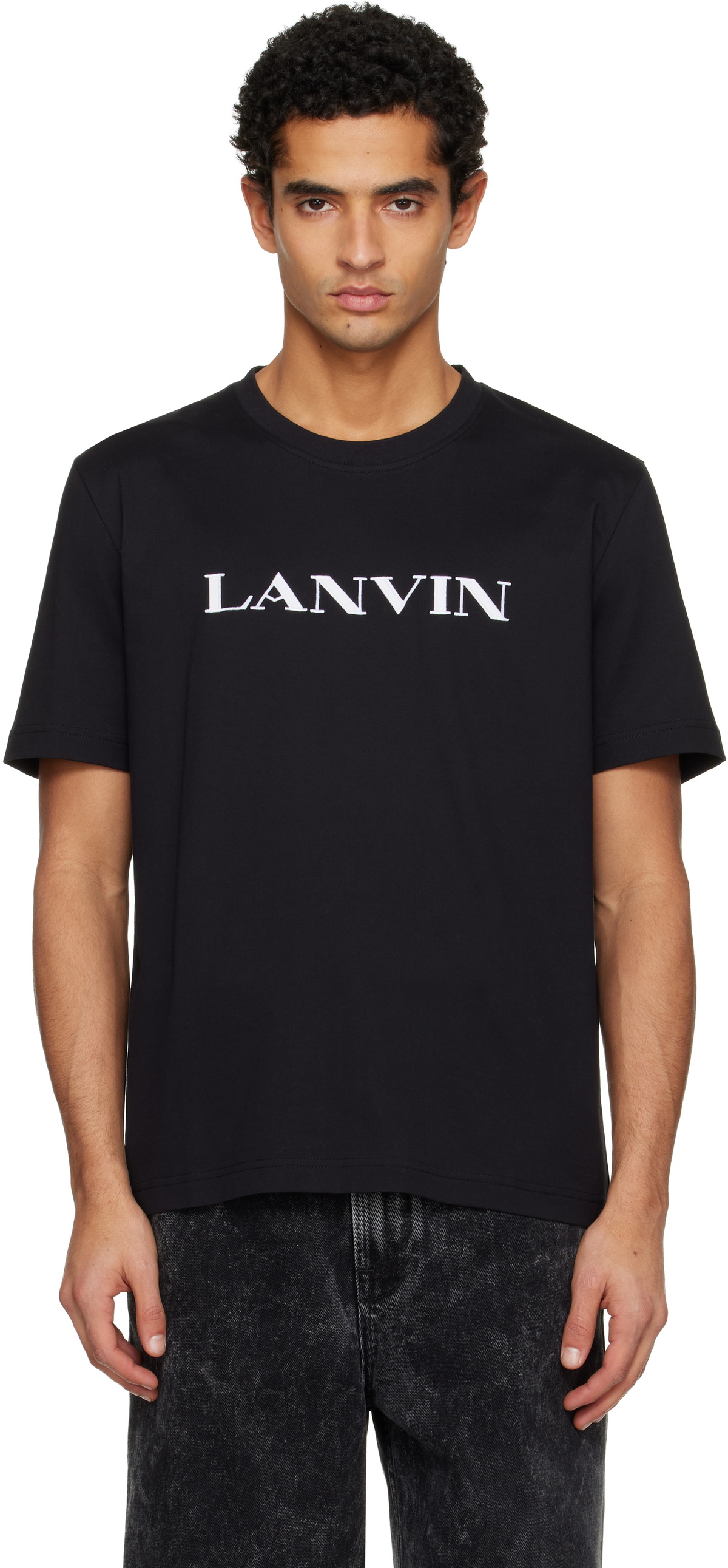 Lanvin Black 'Lanvin' Embroidered Cotton T-shirt