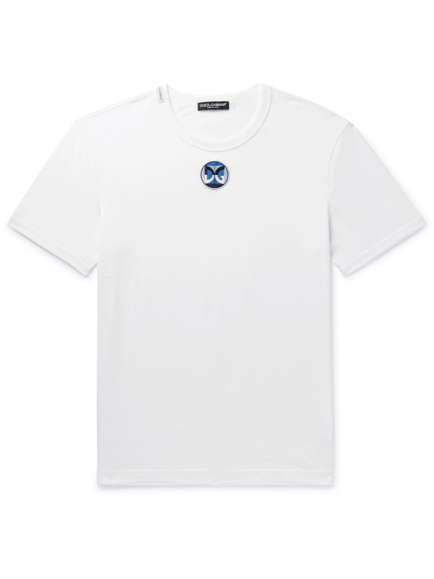 Photo: DOLCE & GABBANA - Logo-Appliquéd Cotton-Jersey T-Shirt - White
