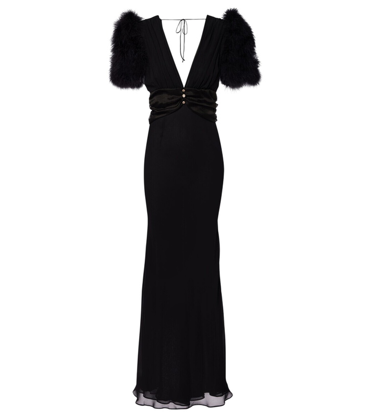 Photo: Alessandra Rich Feather-trimmed silk georgette gown