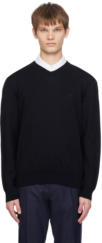 Photo: BOSS Navy V-Neck Sweater