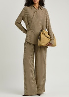 Petar Petrov Heat Wave Striped Seersucker Silk Wrap Shirt Brown