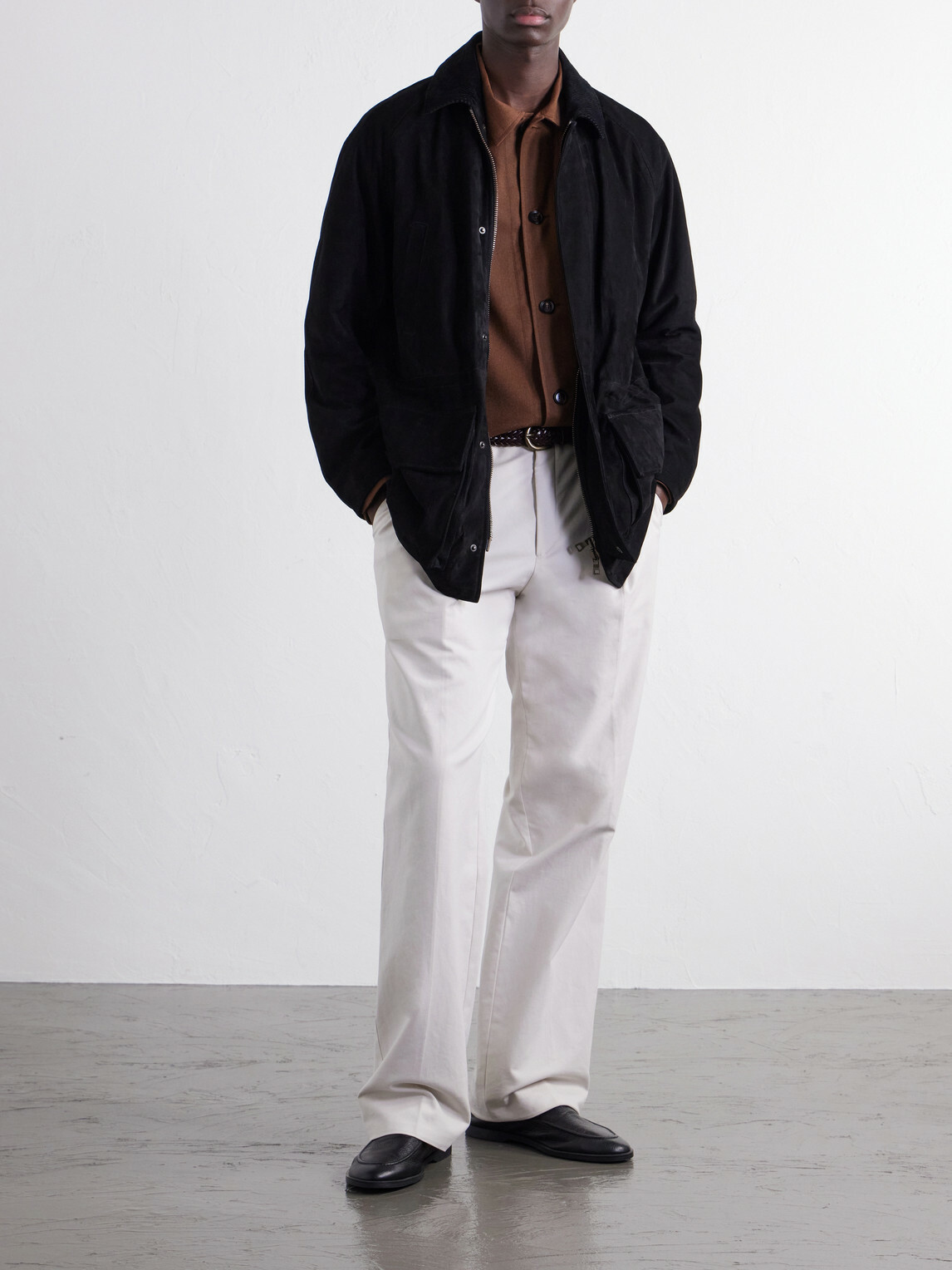 J. Mueser - Panelled Corduroy-Trimmed Suede Jacket - Black