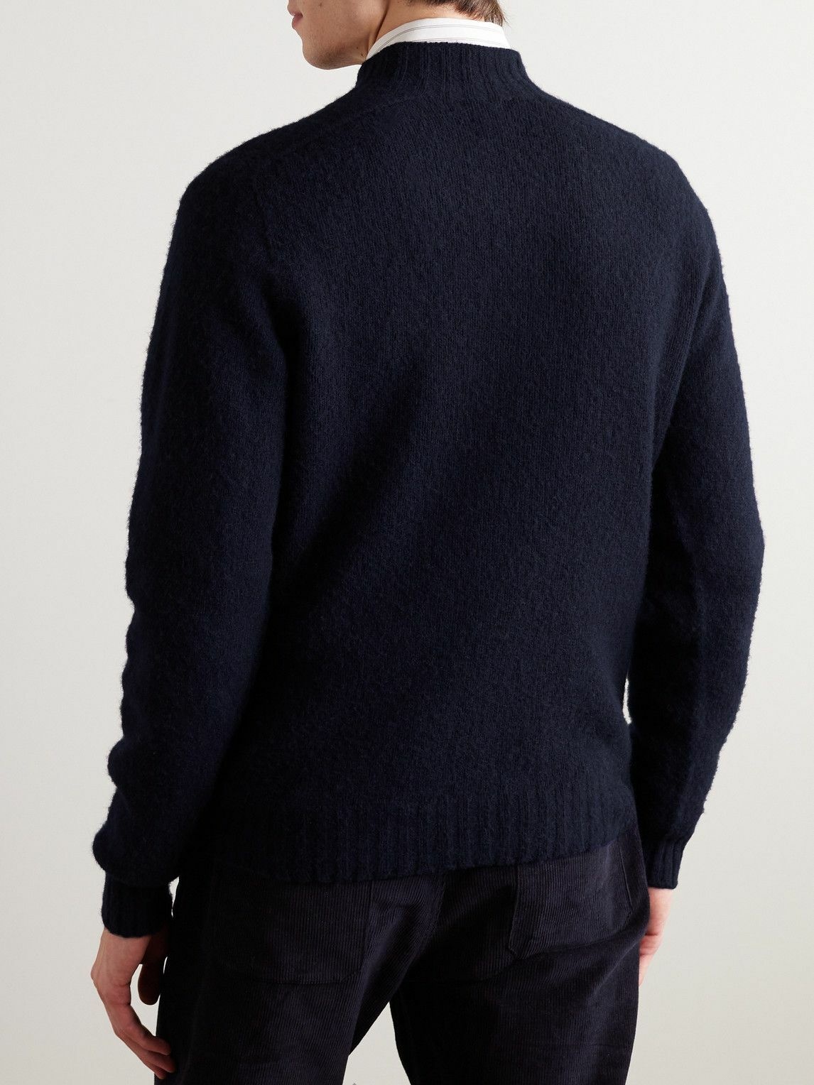 Drake's - Brushed Shetland Wool Mock-Neck Sweater - Blue