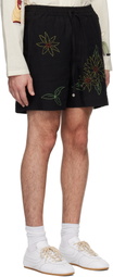 HARAGO Black Sunflower Embroidered Shorts