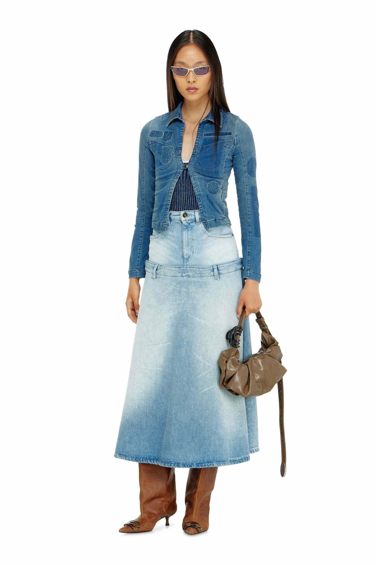 Diesel One-button denim shirt with patch effects - Tops Womens in Blue