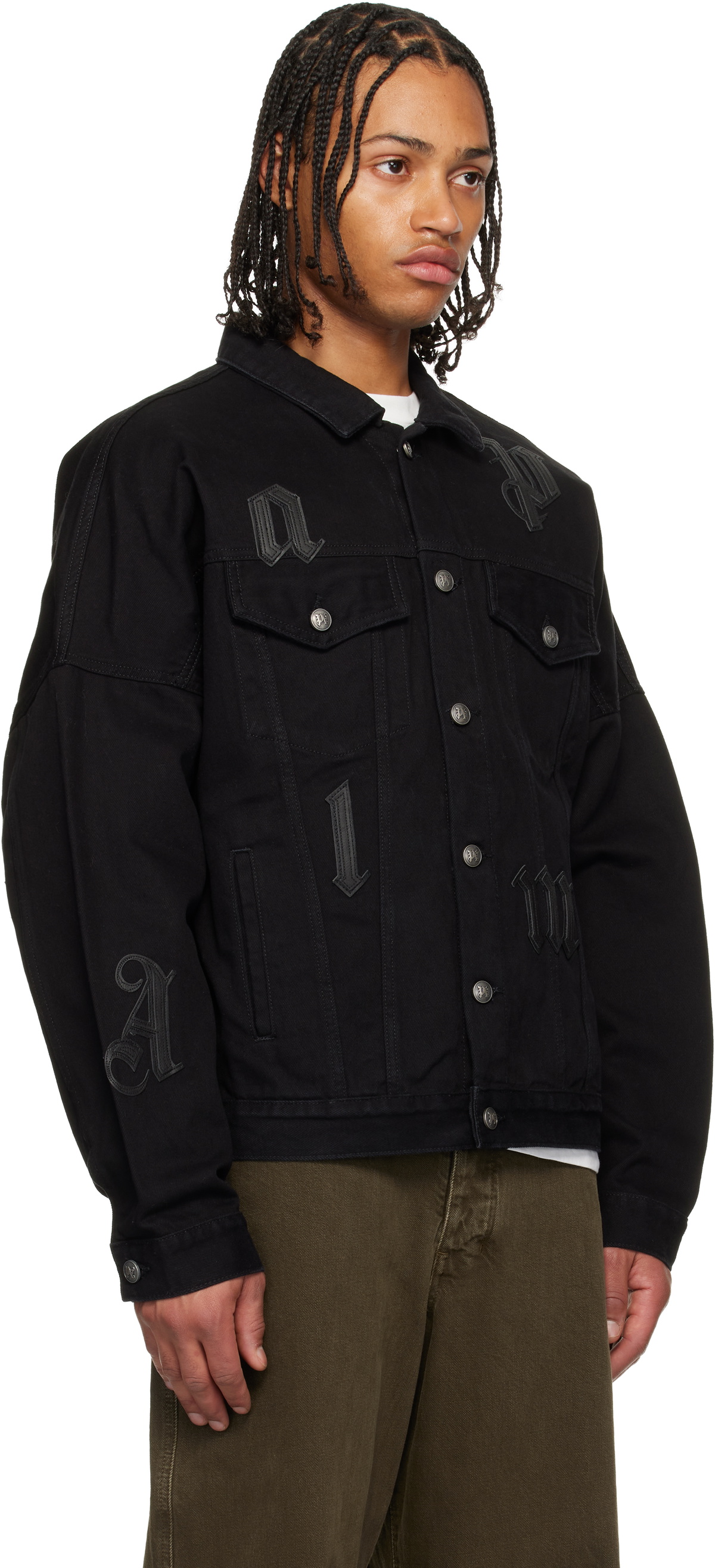 Palm Angels Black Gothic Logo Denim Jacket