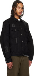 Palm Angels Black Gothic Logo Denim Jacket
