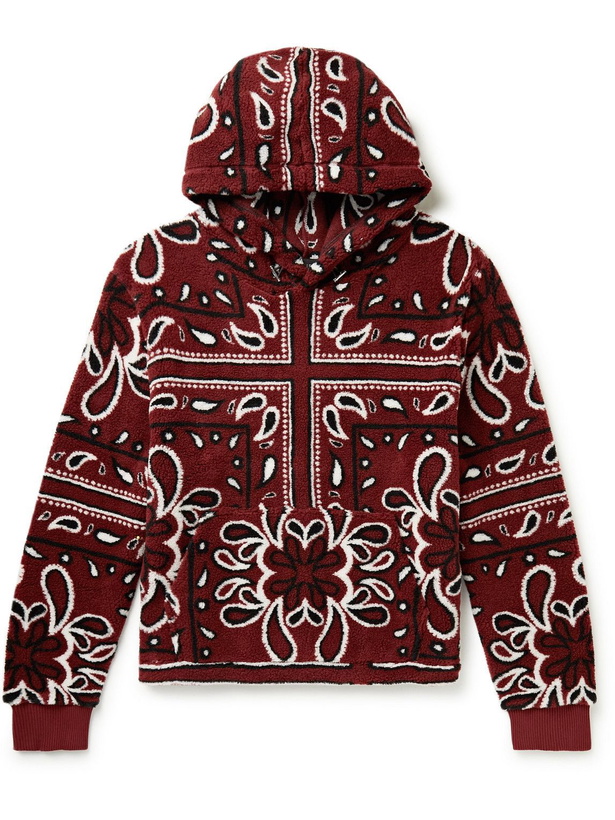 Photo: AMIRI - Leather-Trimmed Bandana-Print Fleece Hoodie - Burgundy