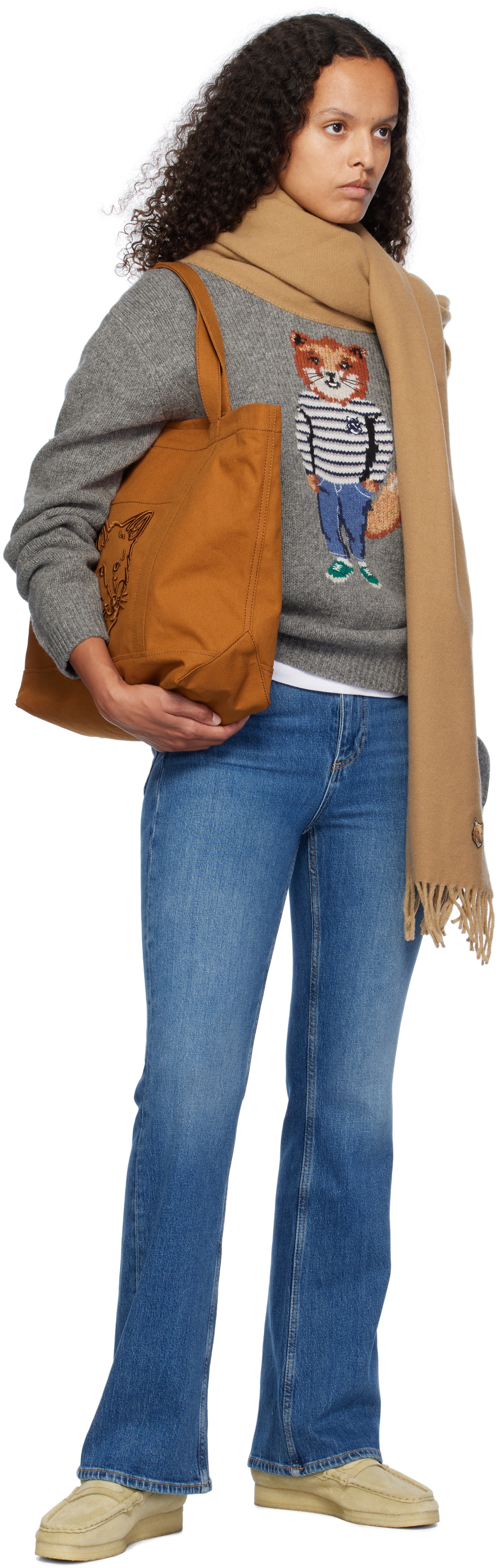 Maison Kitsuné Gray Dressed Fox Intarsia Sweater