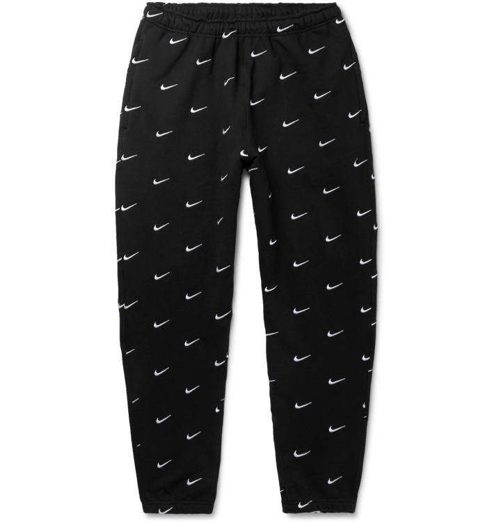 Photo: Nike - NRG Tapered Logo-Embroidered Fleece-Back Cotton-Blend Jersey Sweatpants - Black
