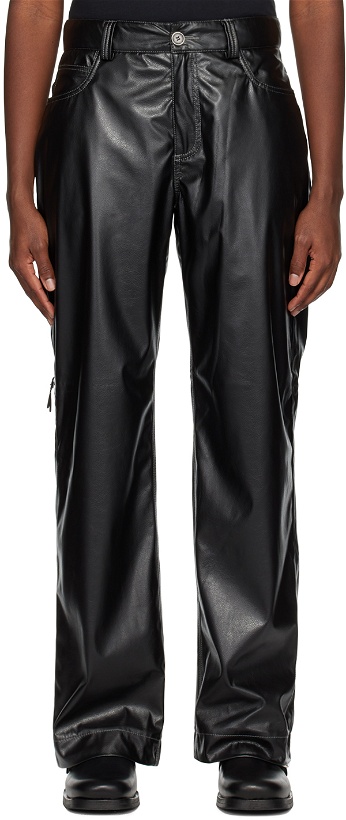 Photo: Soulland Black Finn Faux-Leather Trousers