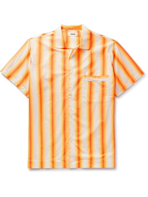 Photo: TEKLA - Striped Organic Cotton-Poplin Pyjama Shirt - Orange