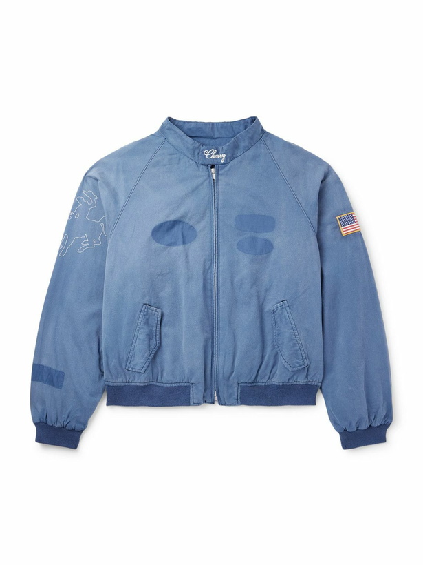 Photo: Cherry Los Angeles - Logo-Appliquéd Embroidered Cotton-Twill Jacket - Blue