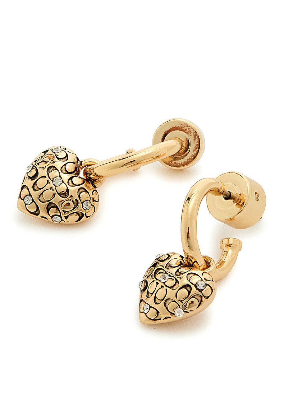 Coach Quilted Heart Hoop Earrings - Gold - One Size