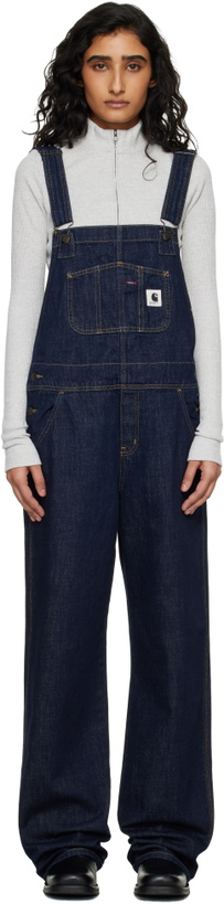 Photo: Carhartt Work In Progress Navy Bib Straight Denim Overalls
