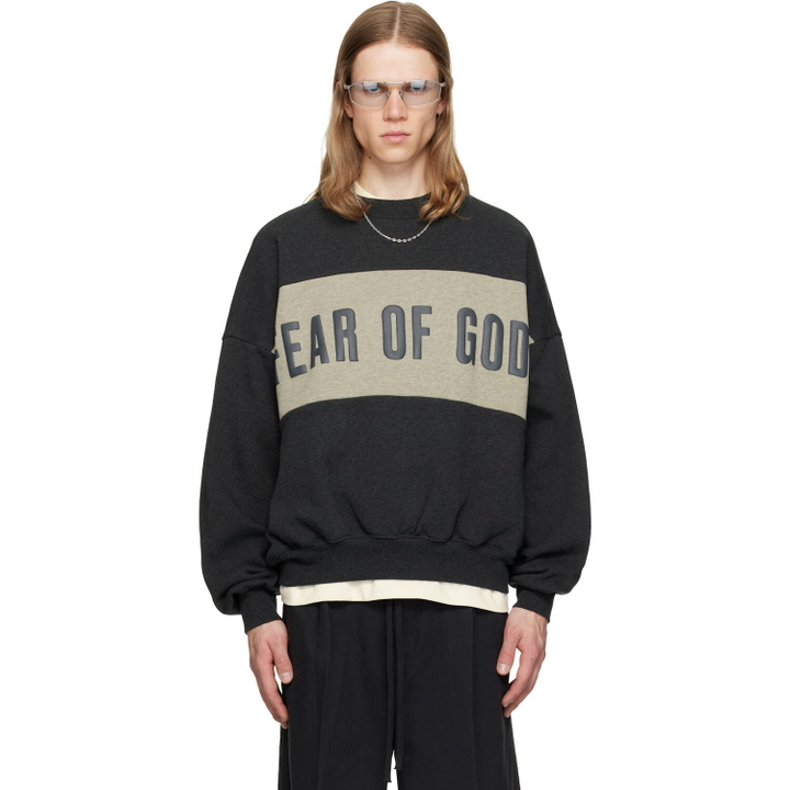 Photo: Fear of God ESSENTIALS Gray Cropped Relaxed Panelled Sweatshirt