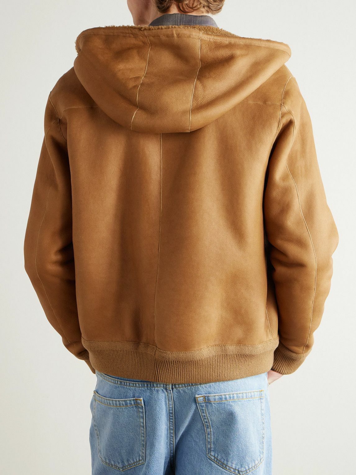 LOEWE - Logo-Appliquéd Shearling Hooded Jacket - Brown
