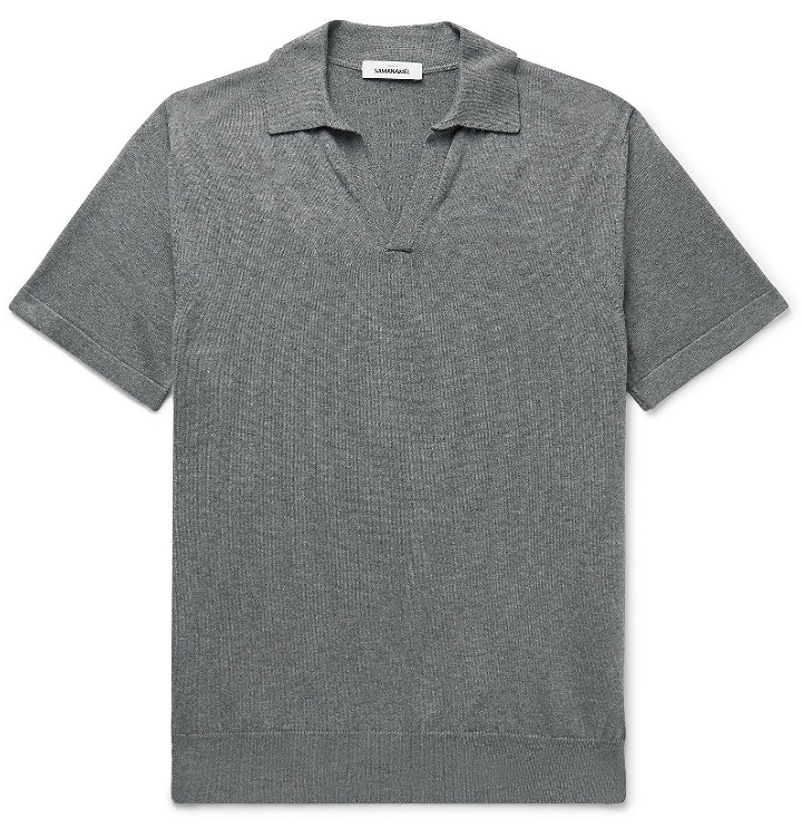 Photo: Saman Amel - Slim-Fit Melangé Cotton Polo Shirt - Gray