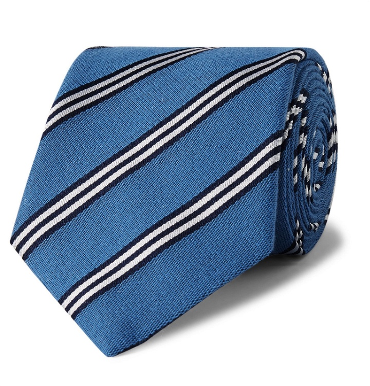 Photo: Turnbull & Asser - 8cm Striped Silk and Cotton-Blend Jacquard Tie - Blue
