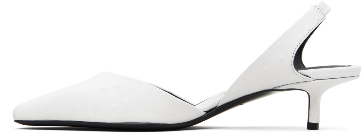 Loulou de Saison White Sully Ostrich-Effect Leather Slingback Heels