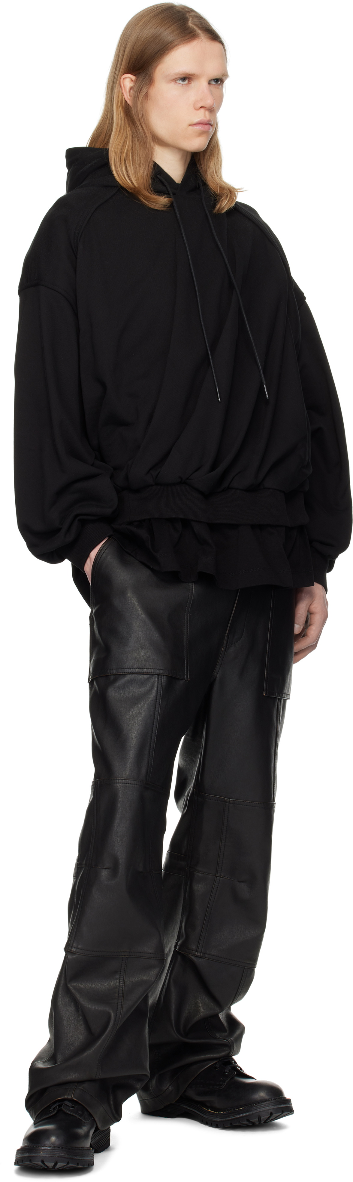 Juun.J Black Layered Twisted Hoodie