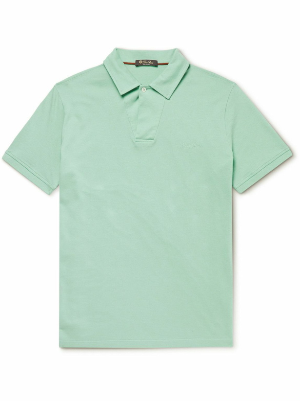 Photo: Loro Piana - Logo-Embroidered Cotton-Piqué Polo Shirt - Green