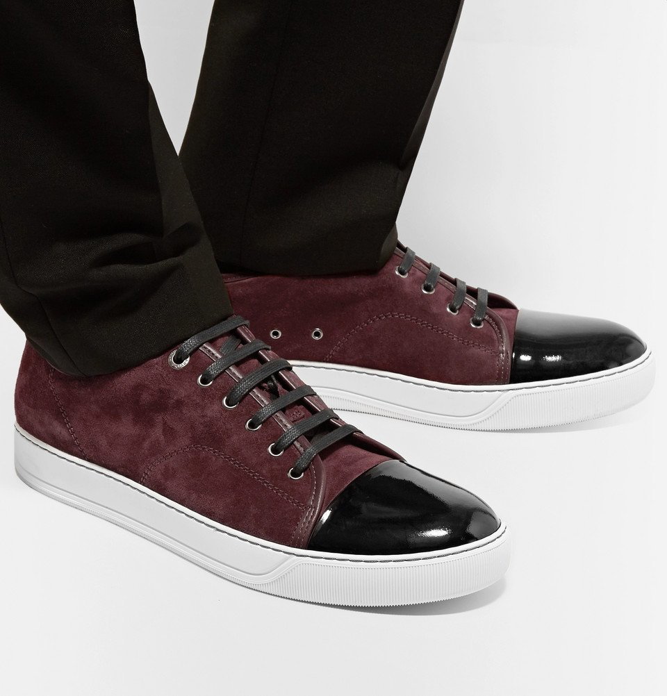Lanvin - and Patent-Leather Sneakers Men - Burgundy Lanvin