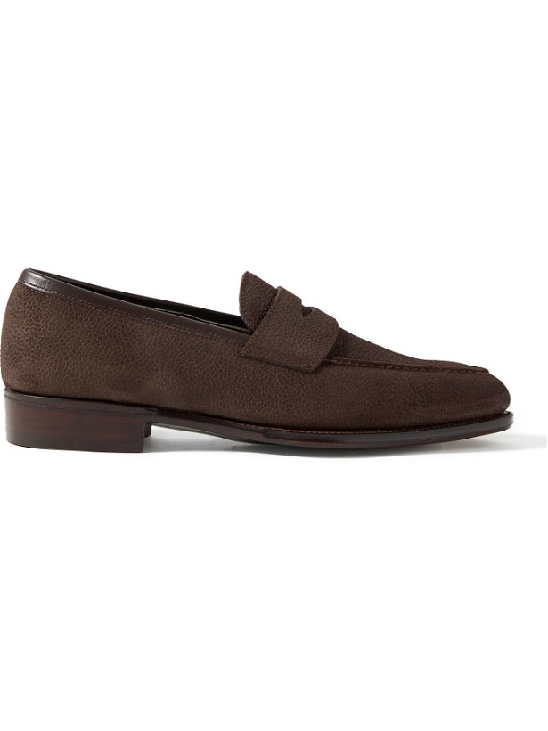 Photo: GEORGE CLEVERLEY - Bradley III Leather-Trimmed Pebble-Grain Suede Penny Loafers - Brown