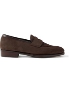 GEORGE CLEVERLEY - Bradley III Leather-Trimmed Pebble-Grain Suede Penny Loafers - Brown