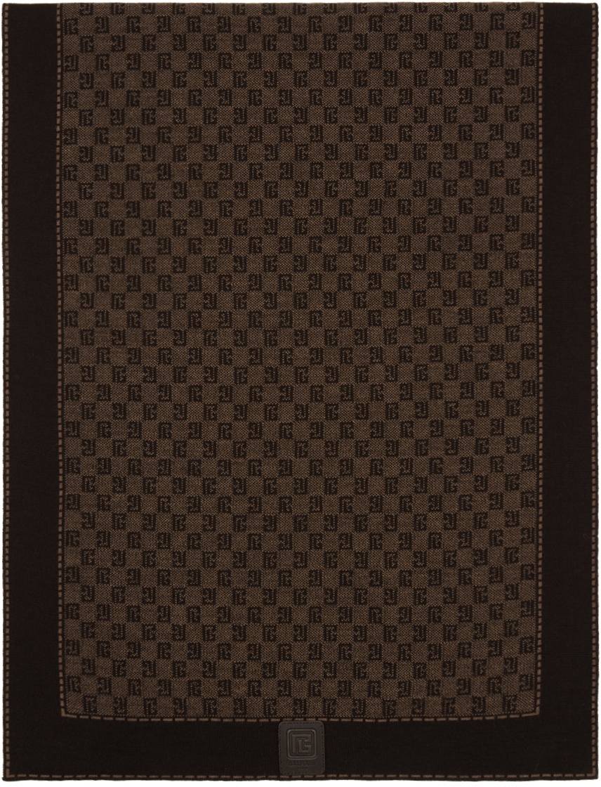 Balmain monogram-jacquard Wool Scarf - Brown