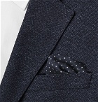 Brioni - Printed Wool and Silk-Blend Herringbone Pocket Square - Navy