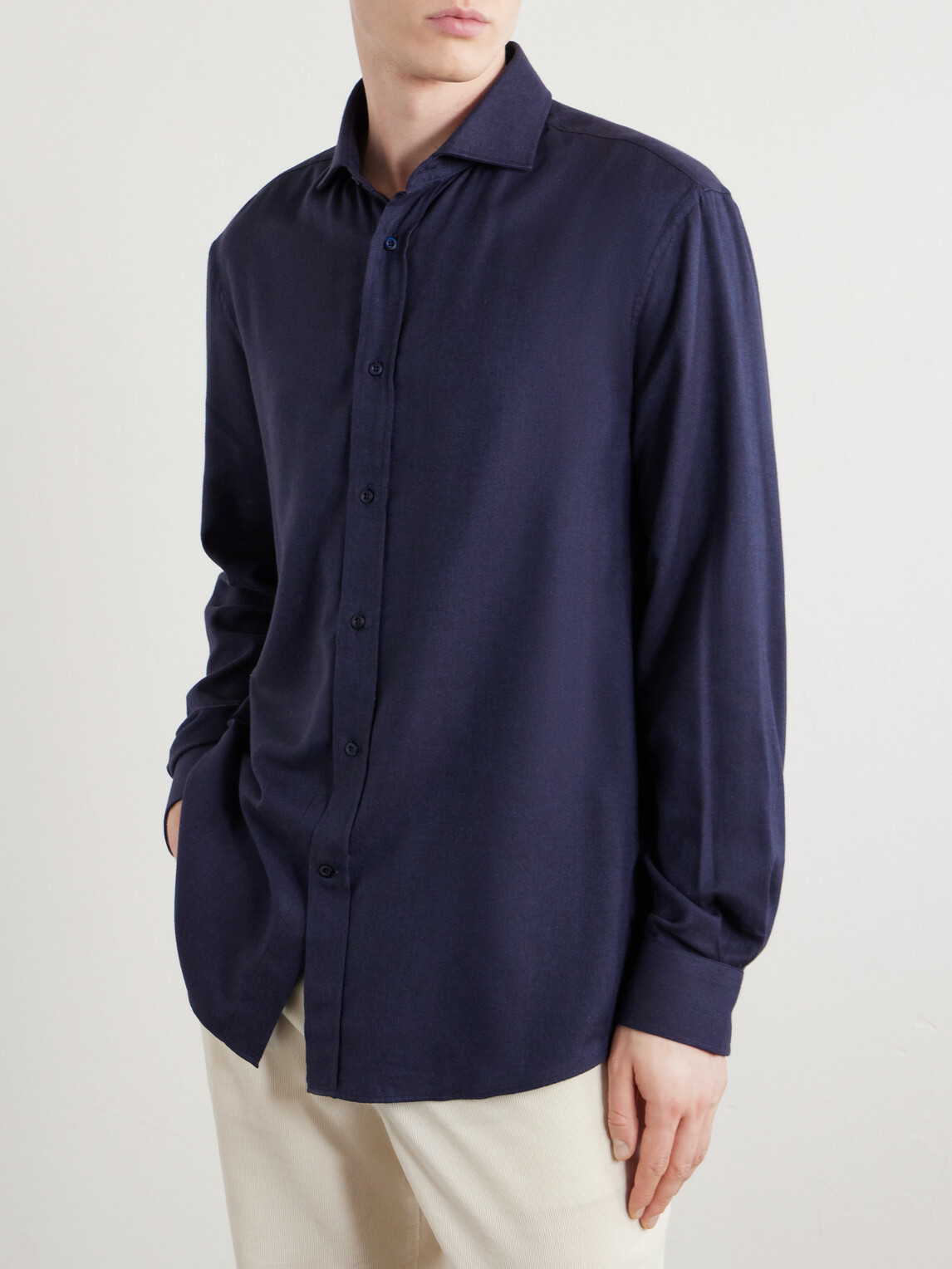 Brunello Cucinelli - Herringbone Cotton and Lyocell-Blend Shirt - Blue