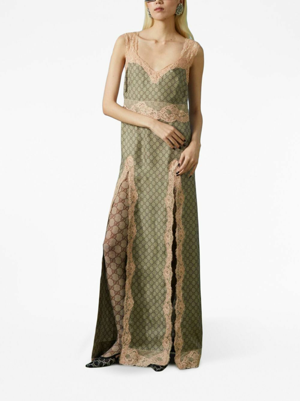 GUCCI★グッチ★素敵！Double net print silk dress Gucci Beige GG Supreme-Print Silk Dress Gucci