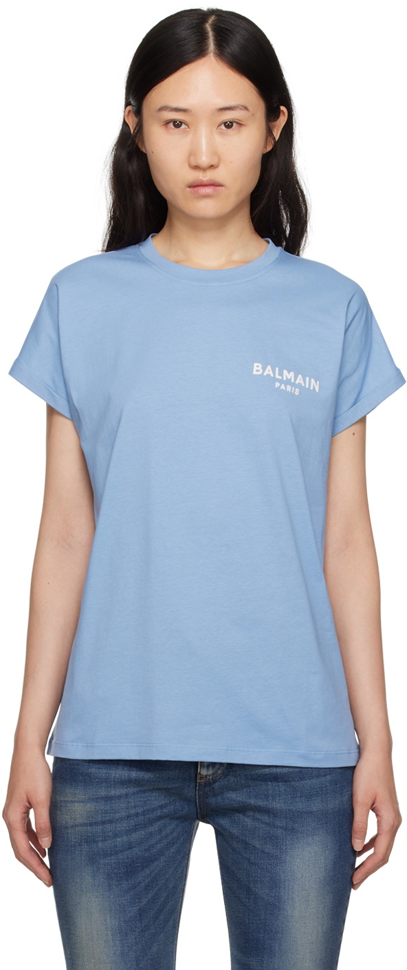 Balmain Blue Flocked T Shirt