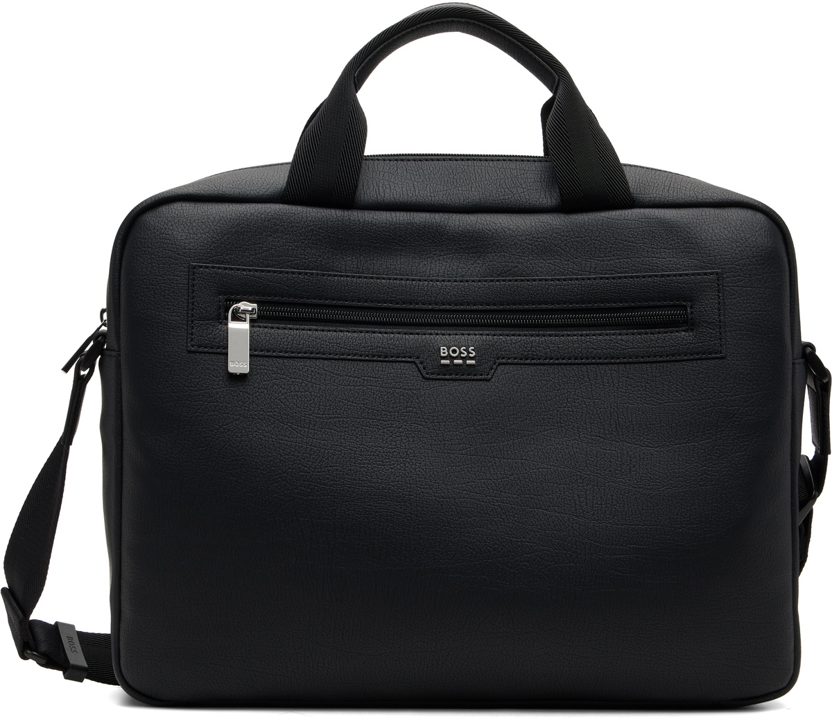 BOSS Black Grained Faux-Leather Briefcase