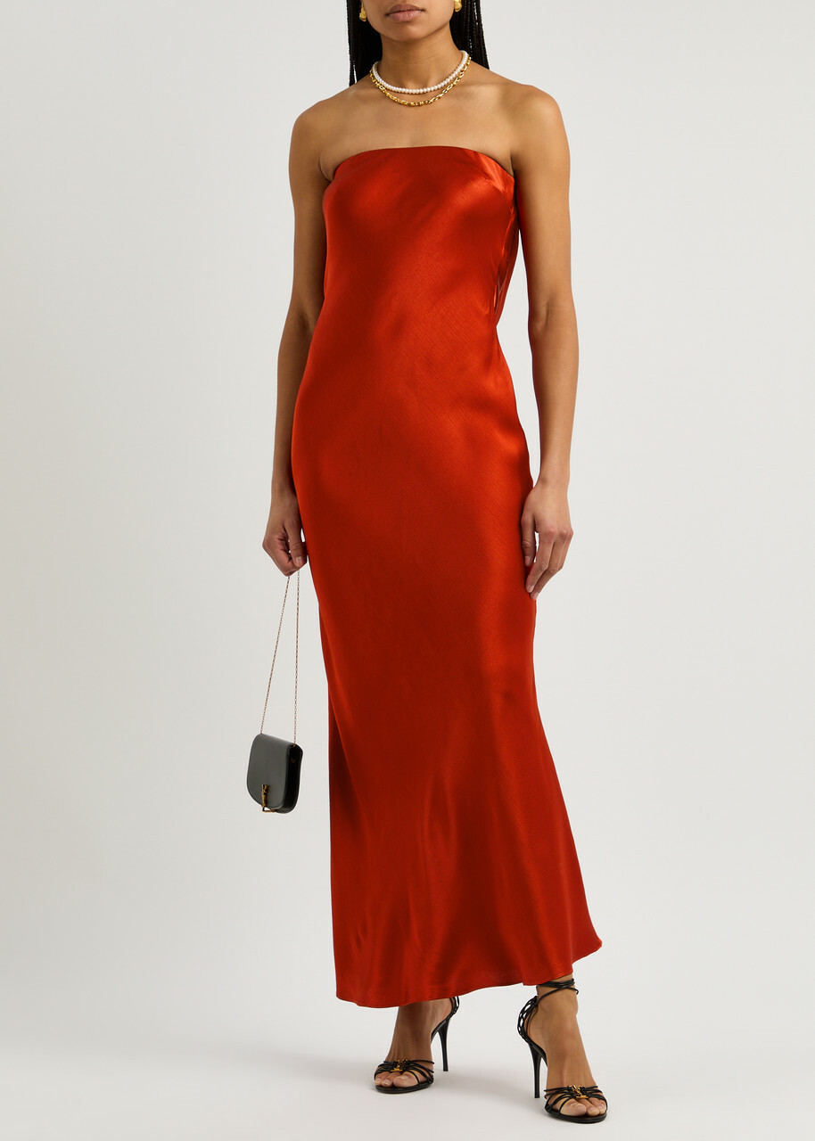 Bec & Bridge Moon Dance Strapless Satin Maxi Dress Red