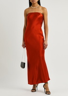Bec & Bridge Moon Dance Strapless Satin Maxi Dress Red