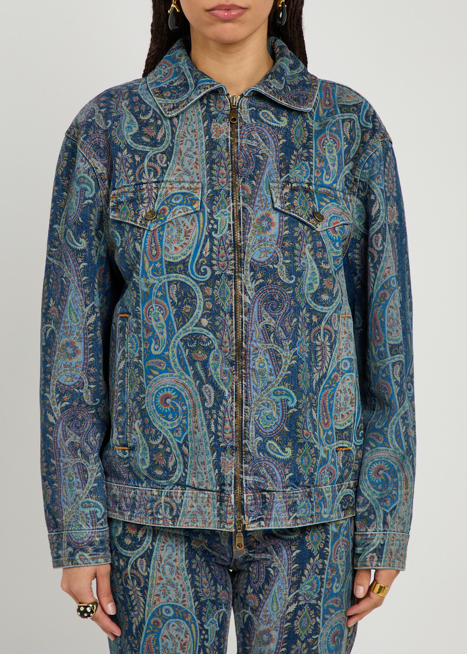 Etro Patterned Denim Jacket Blue