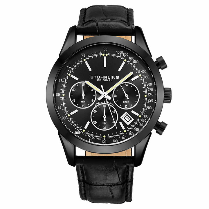 Photo: Stuhrling Original Monaco Quartz Black Dial Mens Watch M13651