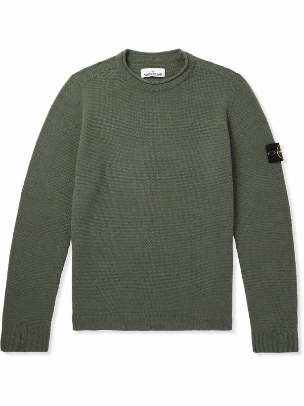 Photo: Stone Island - Logo-Appliquéd Basketweave Wool-Blend Sweater - Green