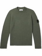 Stone Island - Logo-Appliquéd Basketweave Wool-Blend Sweater - Green