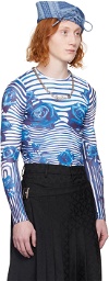 Jean Paul Gaultier White & Navy Floral Long Sleeve T-Shirt