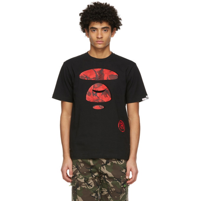 Photo: AAPE by A Bathing Ape Black and Red Camo Logo T-Shirt