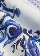 Alice + Olivia Finely Printed Linen Mini Shirt Dress Blue And White