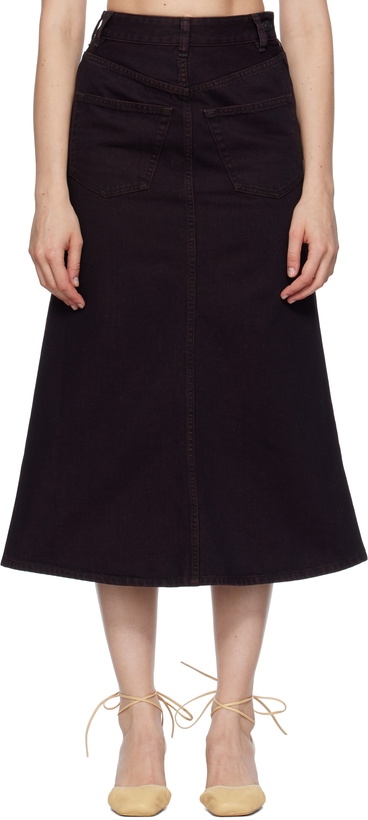 Photo: MM6 Maison Margiela Burgundy Overdyed Reversed Denim Midi Skirt