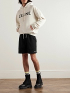 CELINE - Straight-Leg Logo-Embroidered Striped Jersey Drawstring Shorts - Black