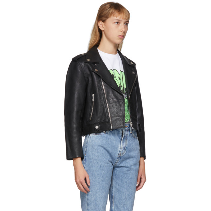 GANNI Black Leather Cropped Biker Jacket GANNI