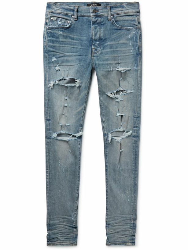 Photo: AMIRI - Thrasher Plus Skinny-Fit Distressed Jeans - Blue