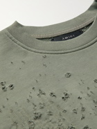 AMIRI - Shotgun Distressed Loopback Cotton-Jersey Sweatshirt - Green - XS